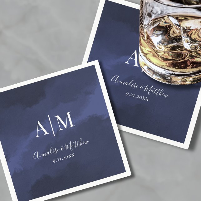 Elegant Navy Blue Bröllop Pappersservett (Elegant Navy Blue Wedding Napkins)