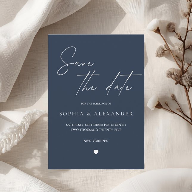 Elegant Navy Blue Bröllop spara datum Inbjudningar (Skapare uppladdad)
