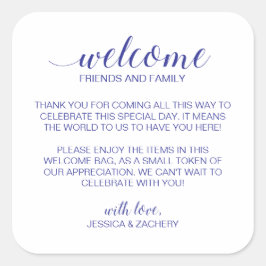 Elegant Navy Blue Bröllop Welcome Gift Bag Basket Fyrkantigt Klistermärke