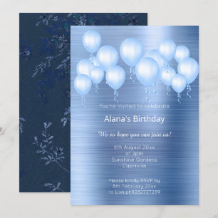 ELEGANT NAVY BLUE BRUSHED METALL MÖNSTER BIRTHDAY INBJUDNINGAR