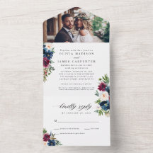 Elegant Navy Blue Burgundy Blommigt Photo Bröllop