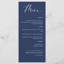 Elegant navy Blue Calligraphy Bröllop Menu Meny