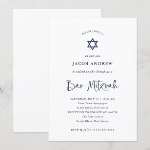 Elegant Navy Blue Calligraphy Pub Mitzvah Inbjudningar