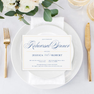 Elegant Navy Blue Calligraphy Rehearsal Lunch Inbjudningar