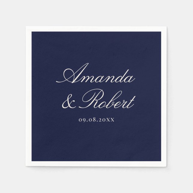 Elegant Navy Blue Calligraphy Wedding Pappersservett (Framsidan)