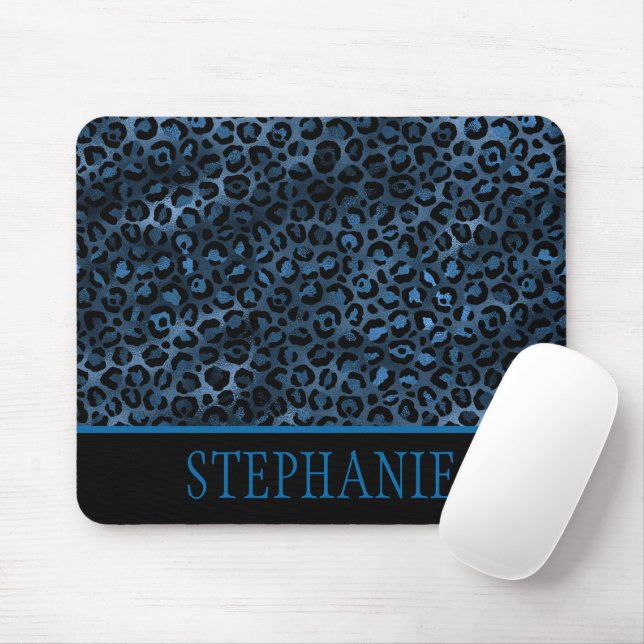 Elegant Navy Blue Cheetah Leopard Print Namn Musmatta (Med mus)
