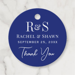 Elegant Navy Blue Chic Modern Monogram Bröllop Gåvor Etiketter