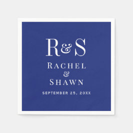 Elegant Navy Blue Chic Modern Monogram Bröllop Pappersservett