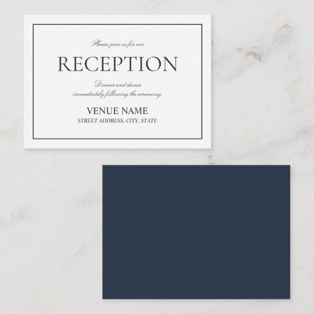 Elegant Navy Blue Classic Script Reception Tilläggskort (Fram/baksida)