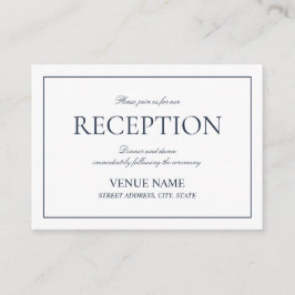 Elegant Navy Blue Classic Script Reception Tilläggskort