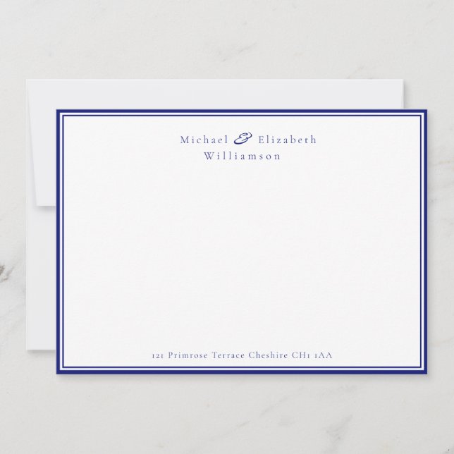 Elegant Navy Blue Couple's Correspondence Note Anteckningskort (Framsida)