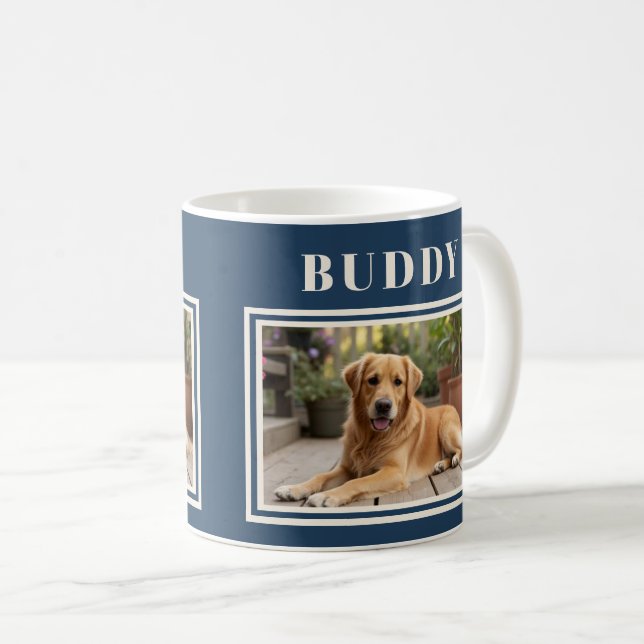 Elegant Navy Blue Dog Pet Photo  Kaffemugg (Framsida höger)