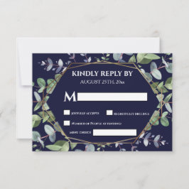 Elegant Navy Blue Eucalyptus Greenery Bröllop OSA Kort