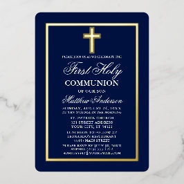 Elegant Navy Blue First Heliga Communion Kor Guld