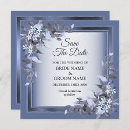 Elegant Navy Blue Floral Framed Silver Wedding Spara Datumet