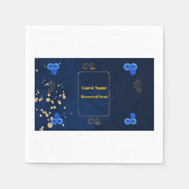 Elegant Navy Blue Floral Name Card Template Pappersservett (Framsidan)