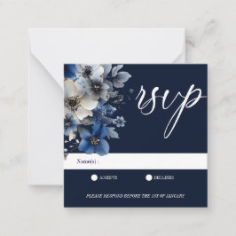 Elegant Navy Blue Floral RSVP Anteckningskort
