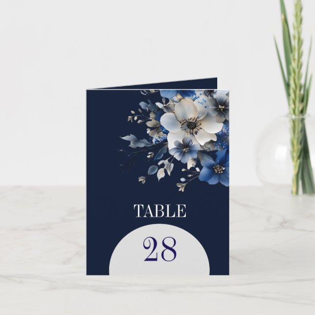 Elegant Navy Blue Floral Table Numbers Anteckningskort (Framsida)