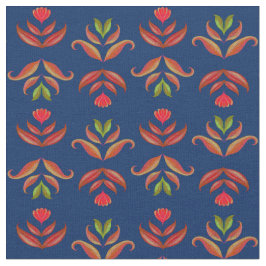 Elegant Navy Blue Folk Art Blommigt Rustic Mysigt  Tyg
