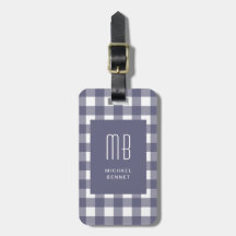 Elegant Navy Blue Gingham Monogram