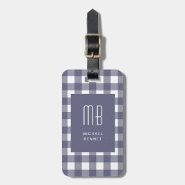 Elegant Navy Blue Gingham Monogram Bagagebricka