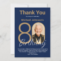 Elegant Navy Blue Gold 80th Birthday