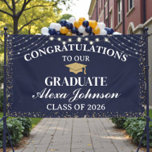 Elegant Navy Blue Gold Class Of 2026 Graduation