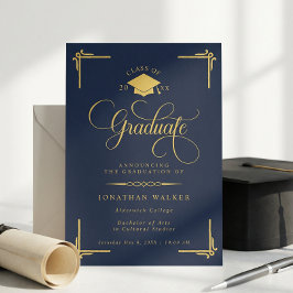Elegant Navy Blue Gold College Graduation Meddelande