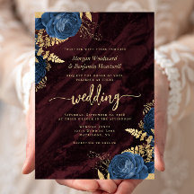 Elegant Navy Blue Gold Floral Burgundy Wedding