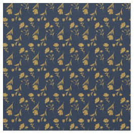 Elegant Navy Blue Gold Floral Seamless Pattern Tyg
