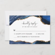 Elegant Navy Blue Gold Foil Agate Gemstone Bröllop