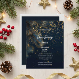 Elegant Navy Blue & Gold Glitter Party Christmas Inbjudningar