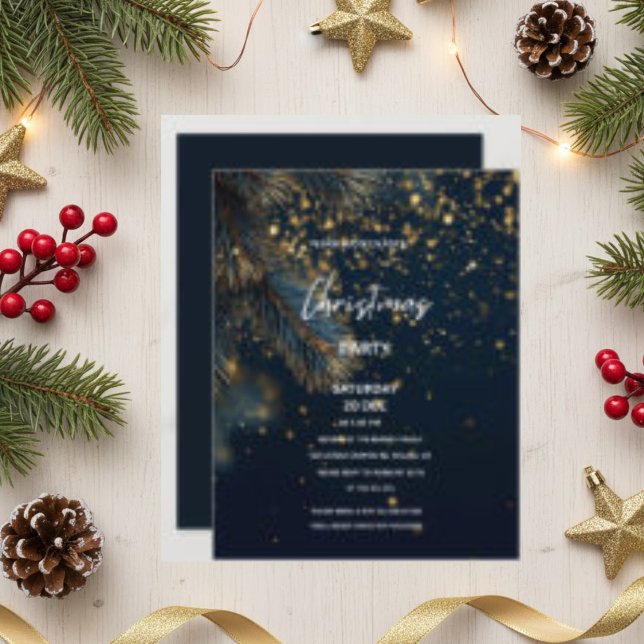Elegant Navy Blue & Gold Glitter Party Christmas Inbjudningar (Skapare uppladdad)