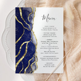 Elegant Navy Blue Gold Ink Wedding Menu Meny