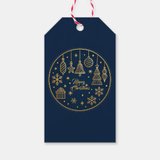 Elegant Navy Blue Gold Ornament Christmas Gift Tag Presentetikett