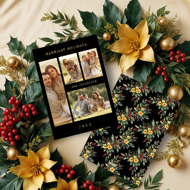 Elegant Navy Blue & Gold Simple 4 Multi Photos Julkort