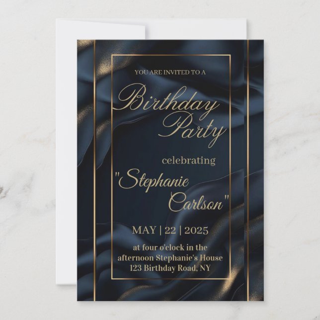 Elegant Navy Blue & Gold Wedding Invitation Spara Datumet (Framsida)