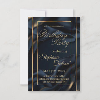 Elegant Navy Blue & Gold Wedding Invitation Tack Kort
