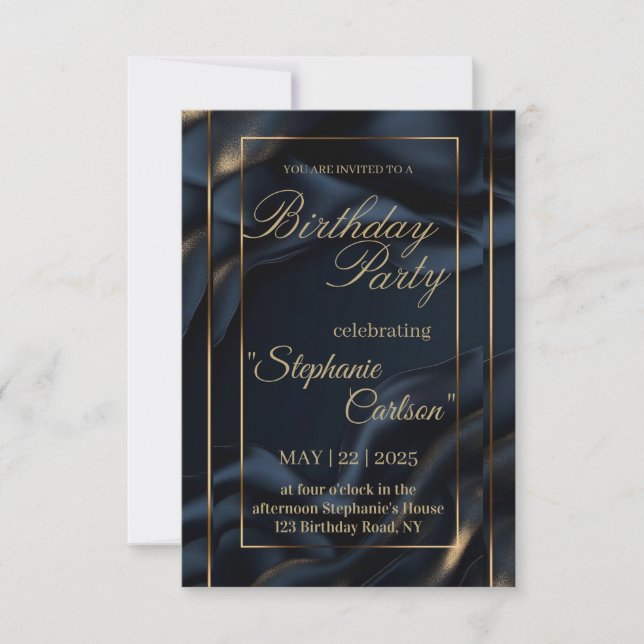 Elegant Navy Blue & Gold Wedding Invitation Tack Kort (Framsida)