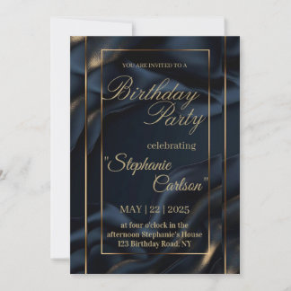 Elegant Navy Blue & Gold Wedding Invitation Tack Kort