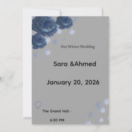 Elegant Navy Blue & Gold Winter Floral Wedding Inv Inbjudningar