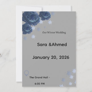 Elegant Navy Blue & Gold Winter Floral Wedding Inv Inbjudningar