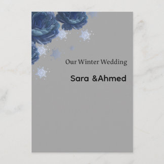 Elegant Navy Blue & Gold Winter Floral Wedding Inv Tack Kort