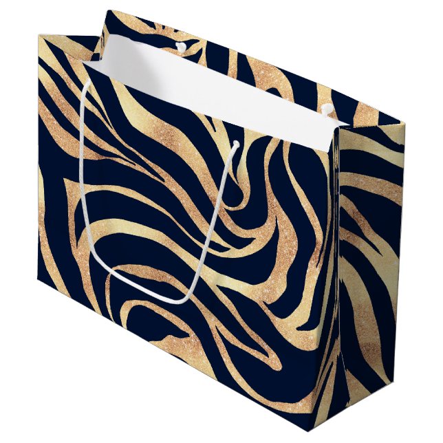 Elegant Navy Blue Gold Zebra Print (Framsidan Vinklad)