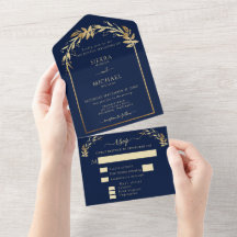 Elegant Navy Blue Golden Foliage Bröllop Arch