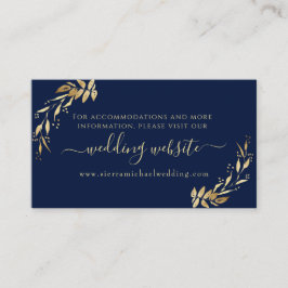 Elegant Navy Blue Golden Foliage Bröllop webbplats Tilläggskort
