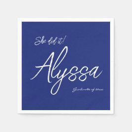 Elegant Navy Blue Graduation Party She did it Pappersservett