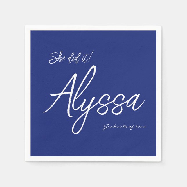 Elegant Navy Blue Graduation Party She did it Pappersservett (Framsidan)