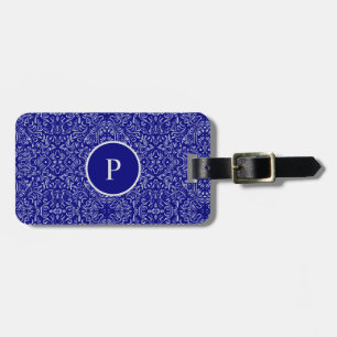 Elegant Navy Blue & Grått Damask Pattern Bagagebricka
