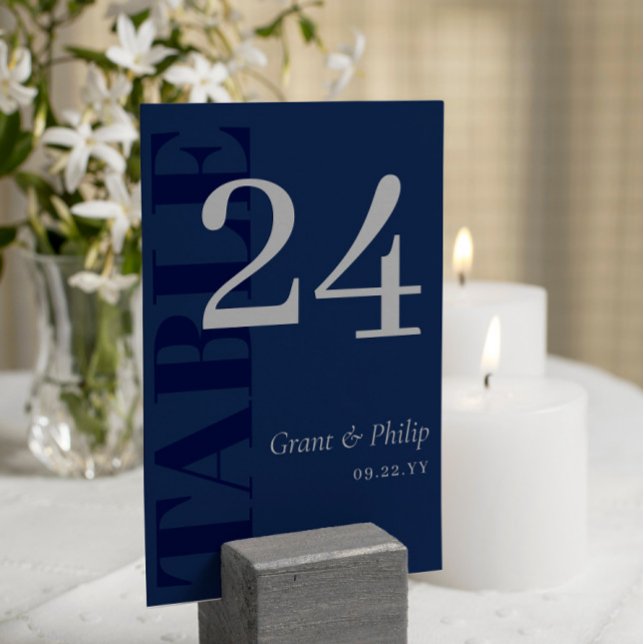 Elegant Navy Blue Grått Typography Bordsnummer (Skapare uppladdad)